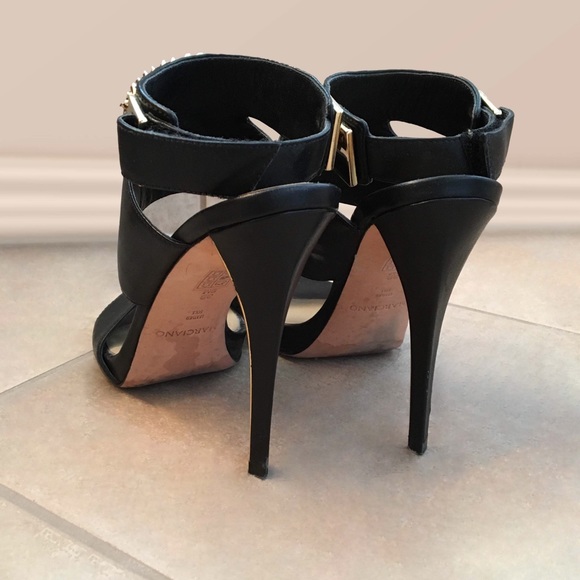MARCIANO Gold Chain Black Leather Stilettos - Picture 4 of 7